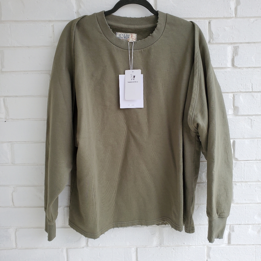 Free people Sandrine Rose Convertible Raw Hem Sweatshirt Army Women's s,m